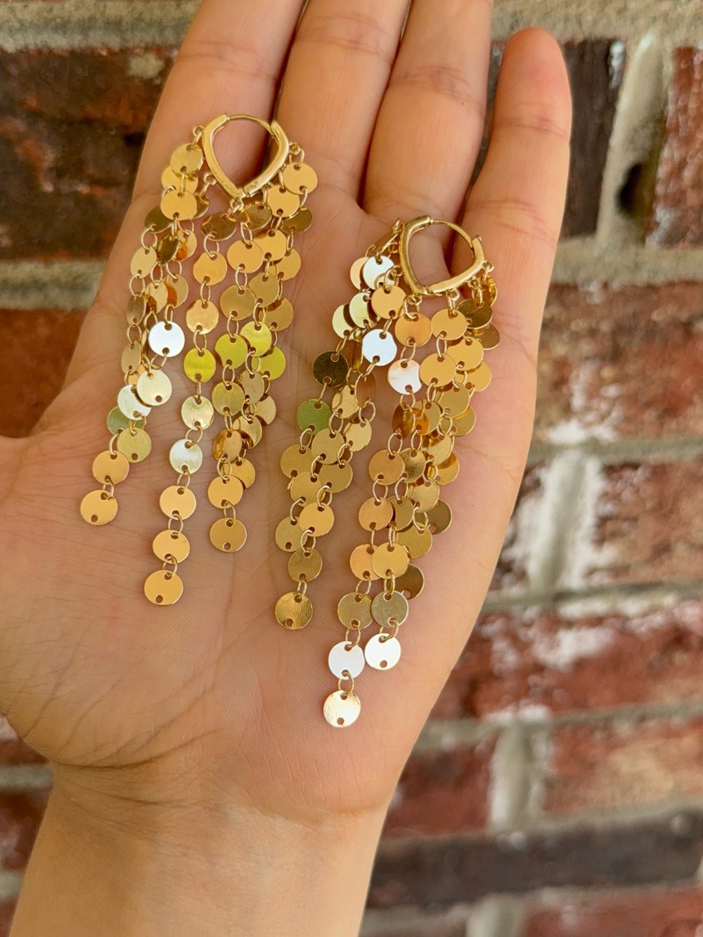 Gold Cascading Disc Hoop Earrings